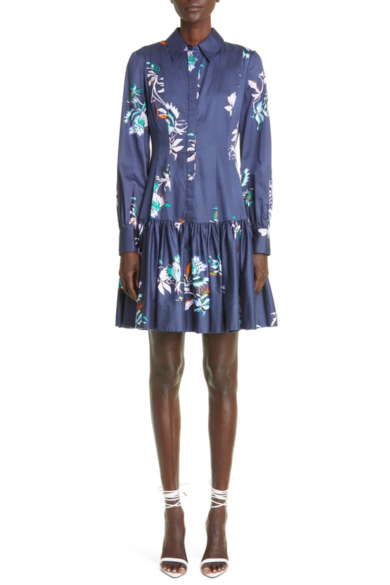 Floral Long Sleeve Polished Cotton Shirtdress, Main, color, NAVY LILAC MULTI