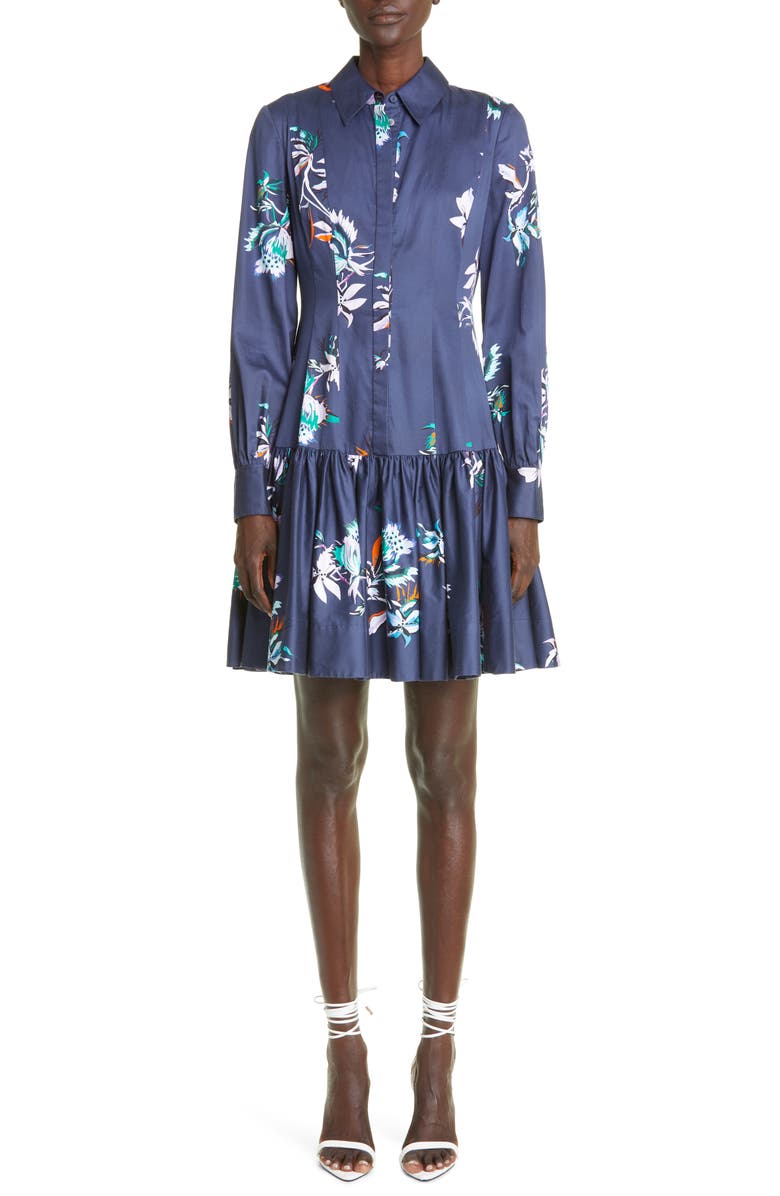 Jason Wu Collection Floral Long Sleeve Polished Cotton Shirtdress, Main, color, 