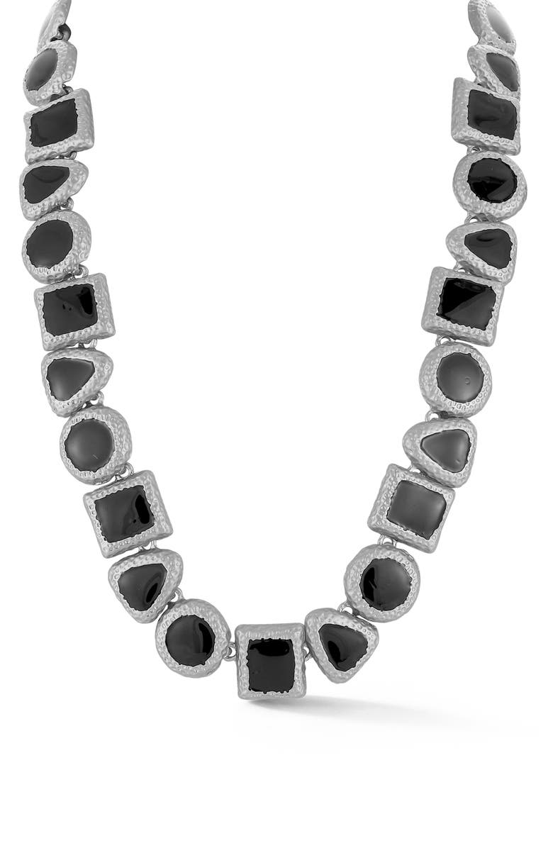 SPHERA MILANO Enamel Geometric Link Necklace, Main, color, Silver
