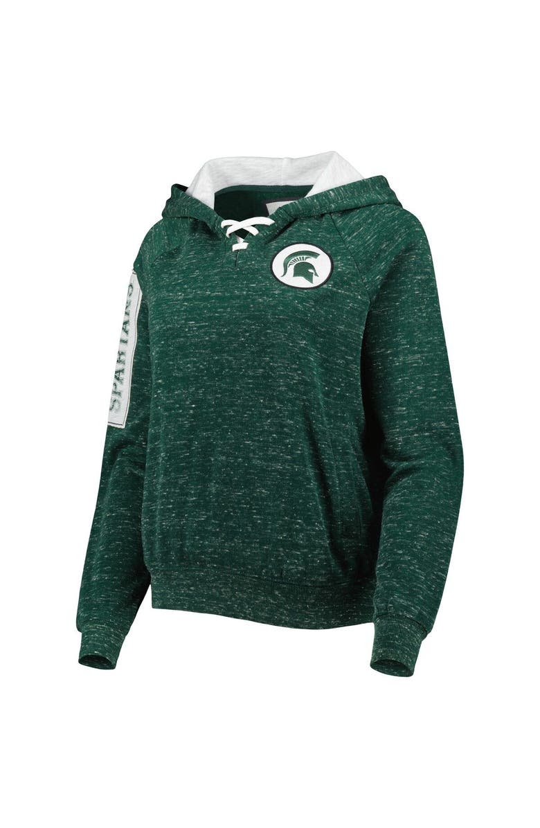 COLOSSEUM Women's Colosseum Green Michigan State Spartans The Devil Speckle Lace-Placket Raglan Pullover Hoodie, Alternate, color, 