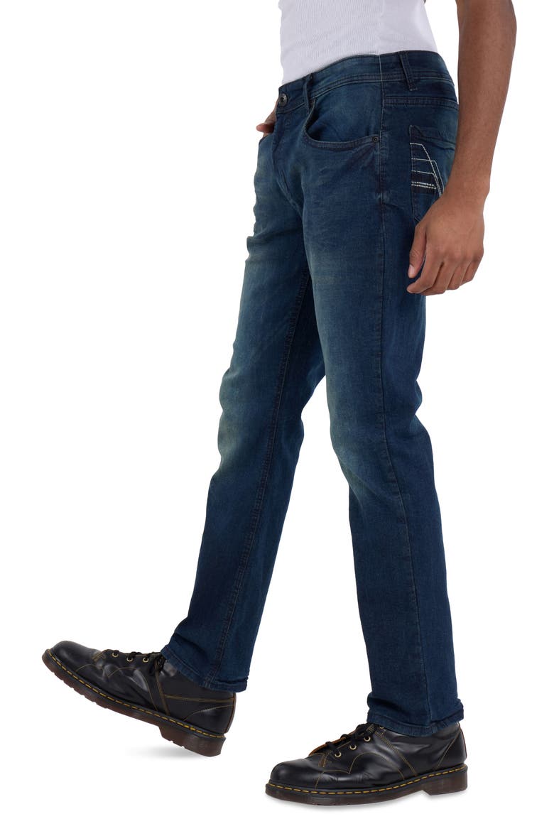 Saddle Stitch Stretch Straight Leg Jeans, Alternate, color, DARK BLUE TINT