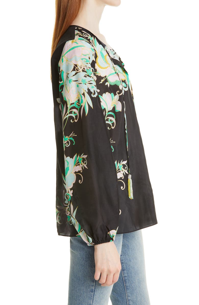 KOBI HALPERIN Christine Floral Tie Neck Cotton & Silk Blouse, Alternate, color, 