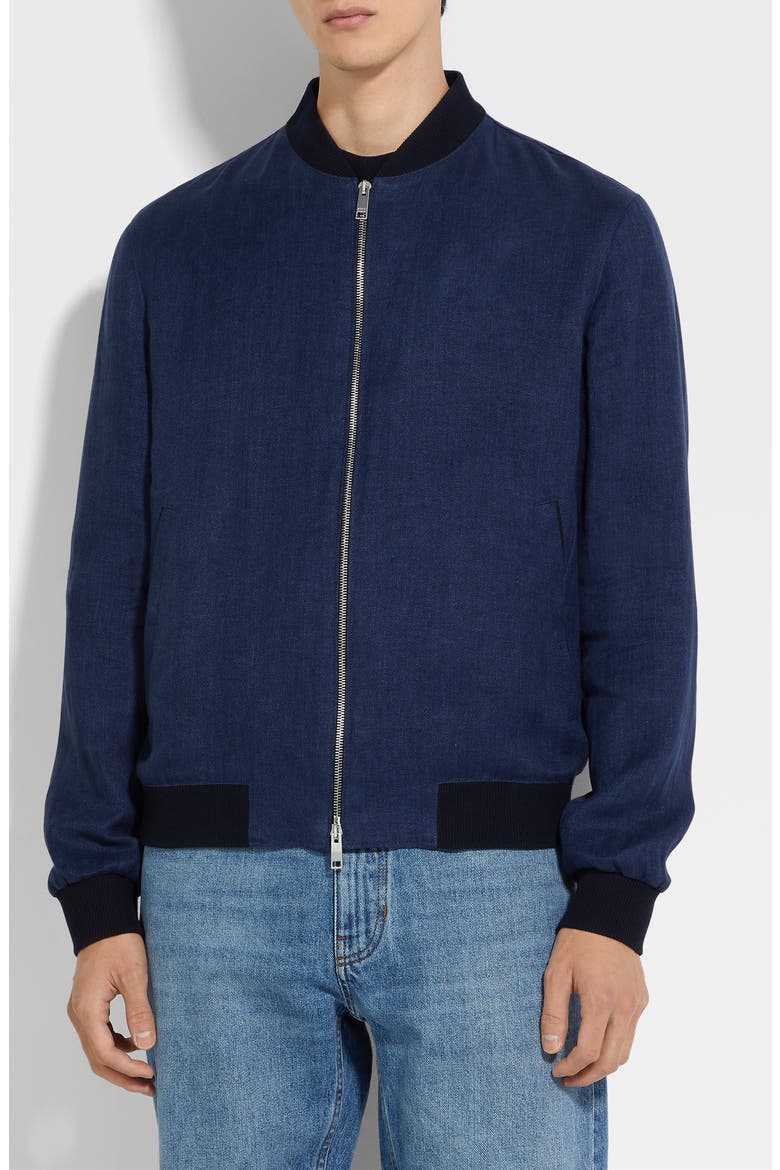 Linen Twill Bomber Jacket, Main, color, NAVY SOLID