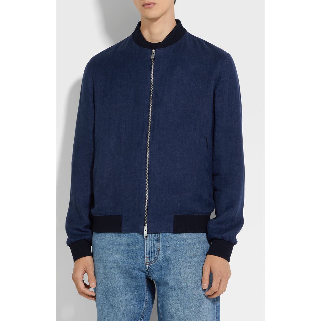 Zegna Jacket With Zip Navy Blue In Navy Solid