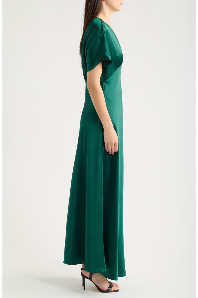 Dolman Sleeve Satin Cocktail Midi Dress, Alternate, color, DARK FOREST