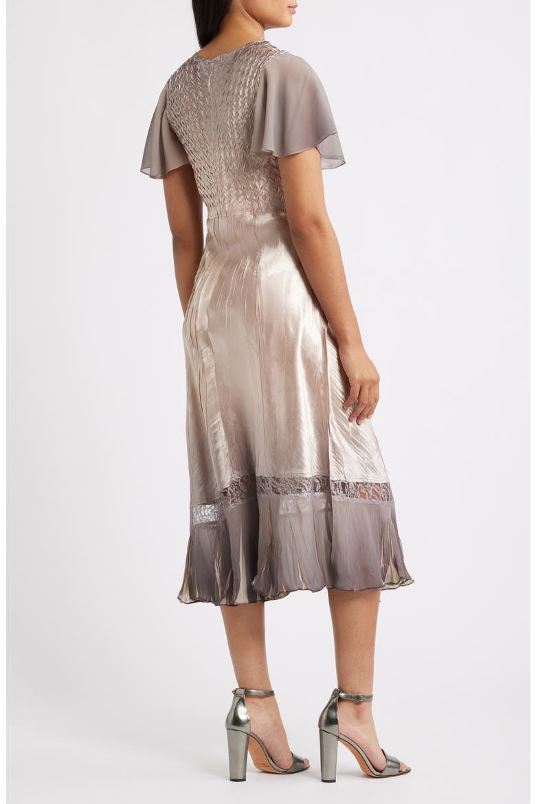 Tiered Charmeuse & Chiffon Cocktail Dress, Alternate, color, OYSTER SMOKE OMBRE