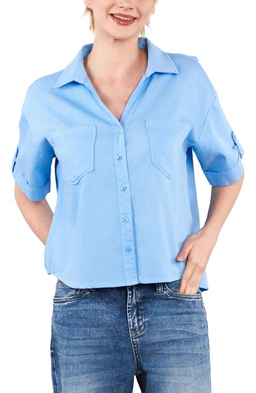 Hint Of Blu Emma Boxy Roll Tab Shirt In Blue