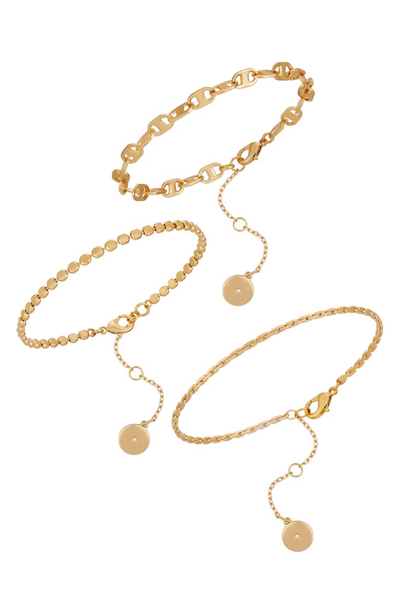Vince Camuto Set of 3 Assorted Chain Bracelets, Main, color, Gold Tone