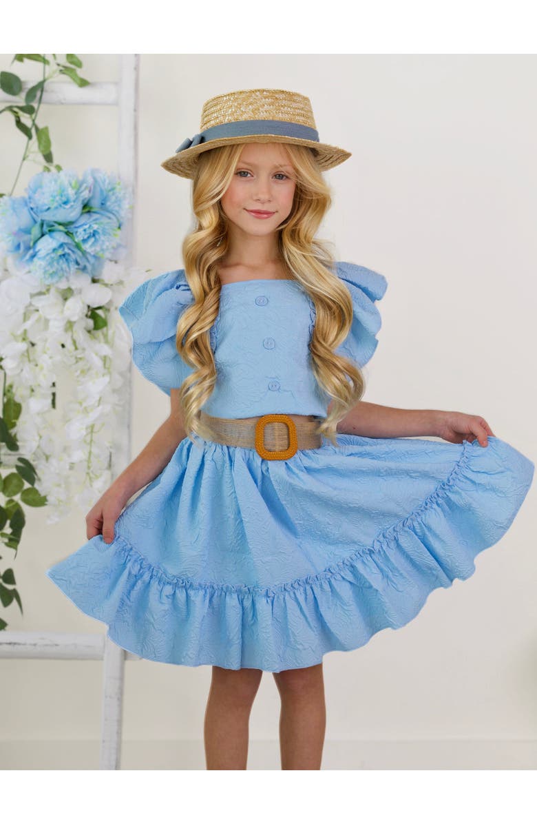 Mia Belle Girls Girls Ruffle Sleeve Belted Skirt Set, Alternate, color, Blue