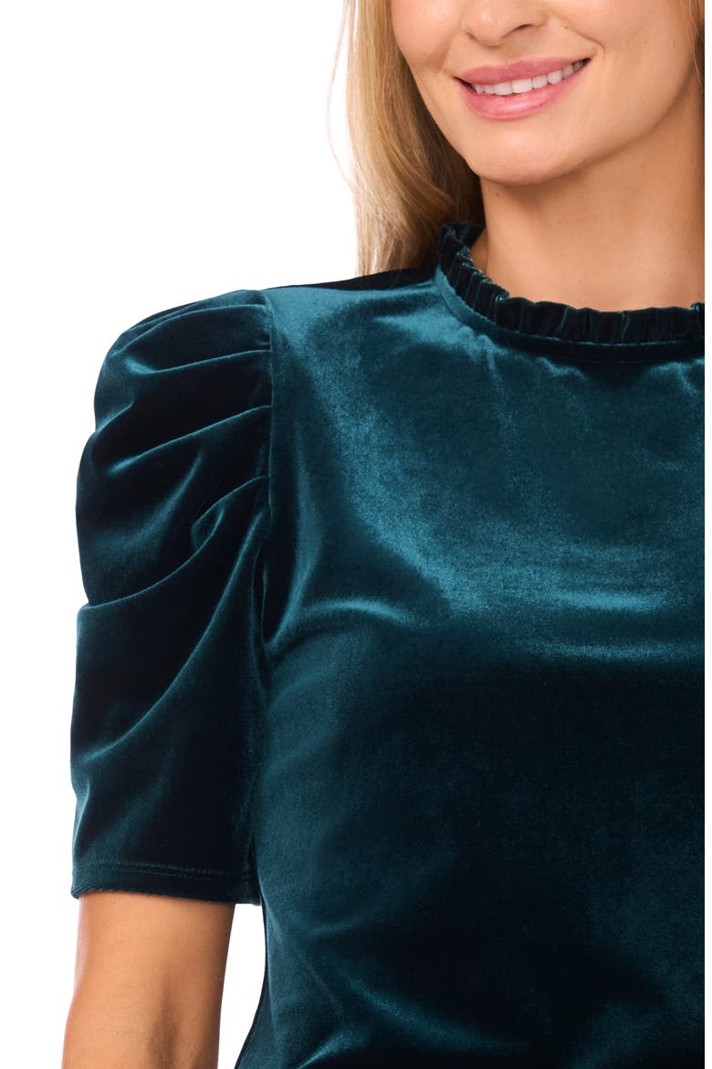 Ruffle Puff Sleeve Velvet Top, Alternate, color, HUNTER GREEN