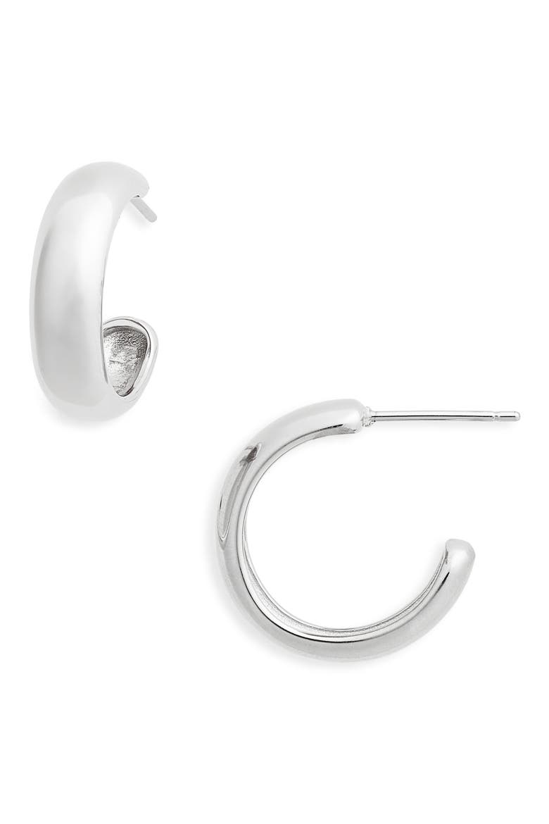 Small Staple Hoop Earrings, Main, color, PLATINUM