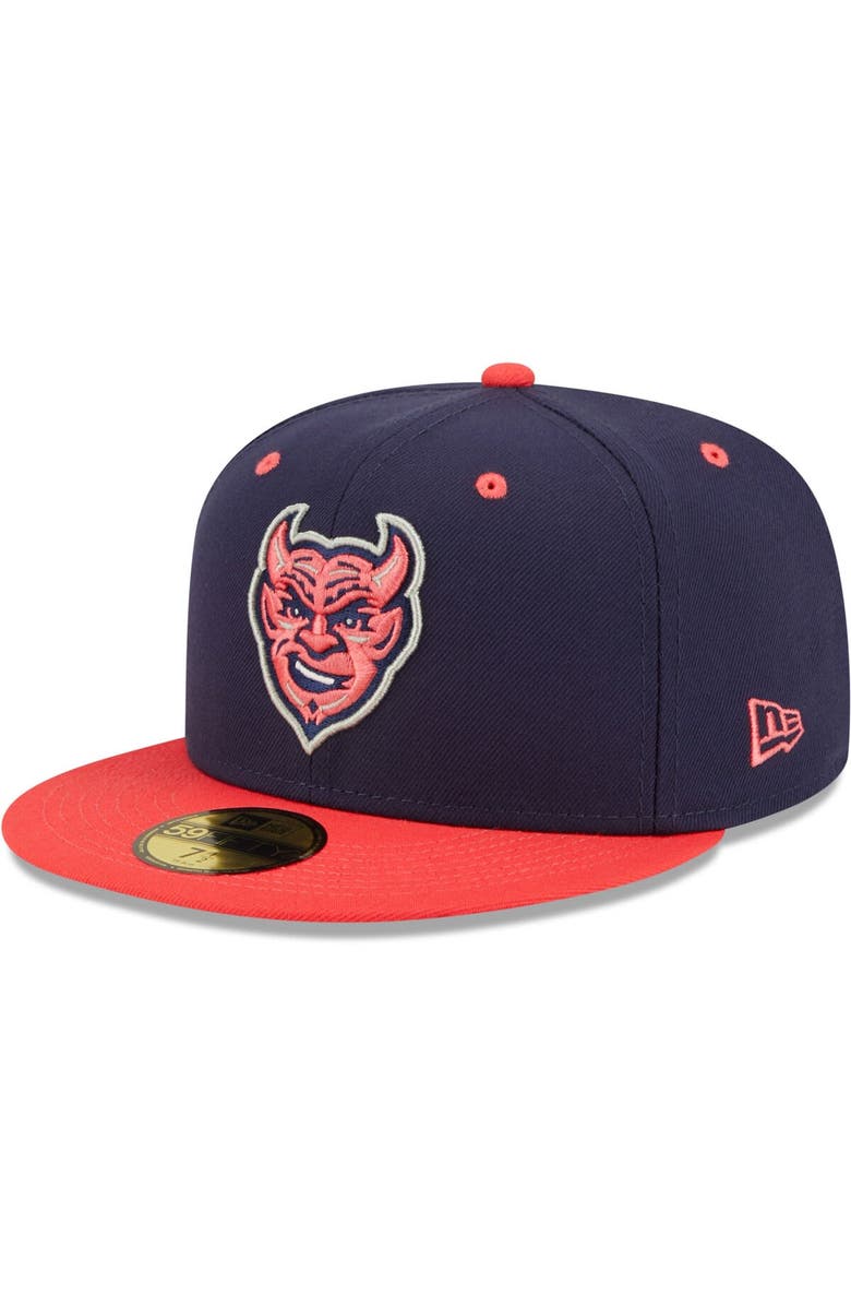 New Era Men's New Era Navy/Red Demonios de Des Moines Copa De La Diversion 59FIFTY Fitted Hat, Main, color, Navy
