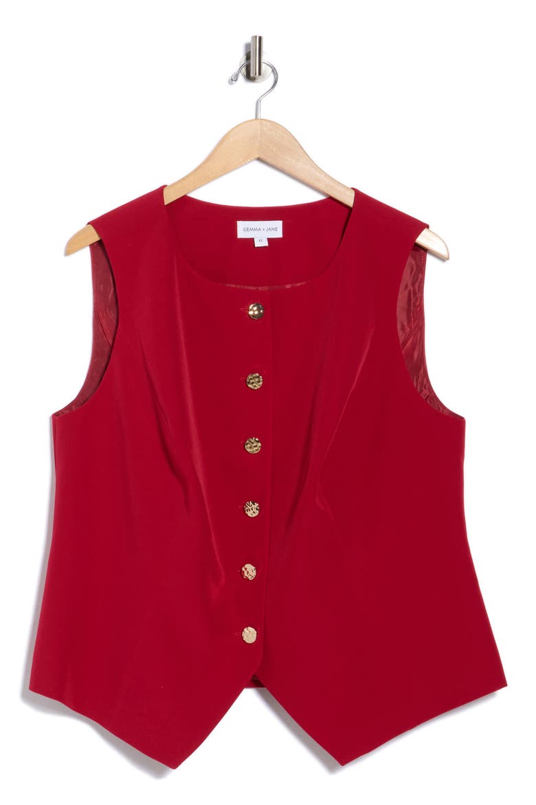 Hammered Button-Up Vest, Alternate, color, RED