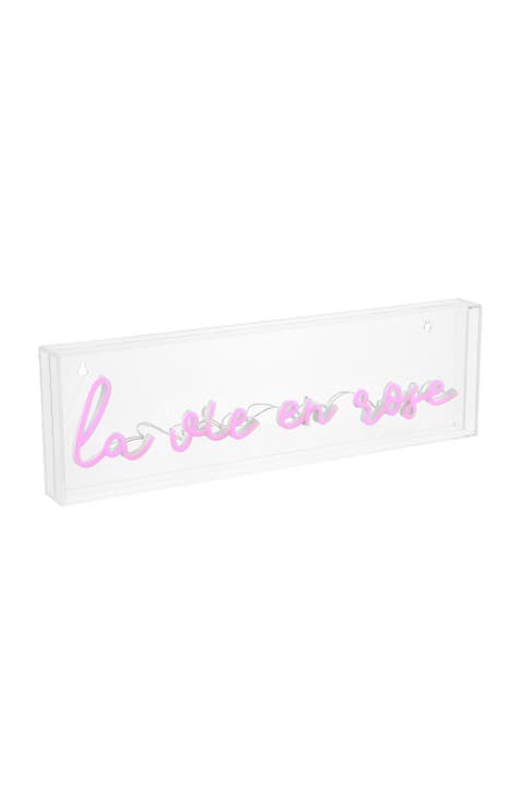 La Vie En Rose 20" X 6" Contemporary Glam Acrylic Box USB Operated LED Neon Light, Pink