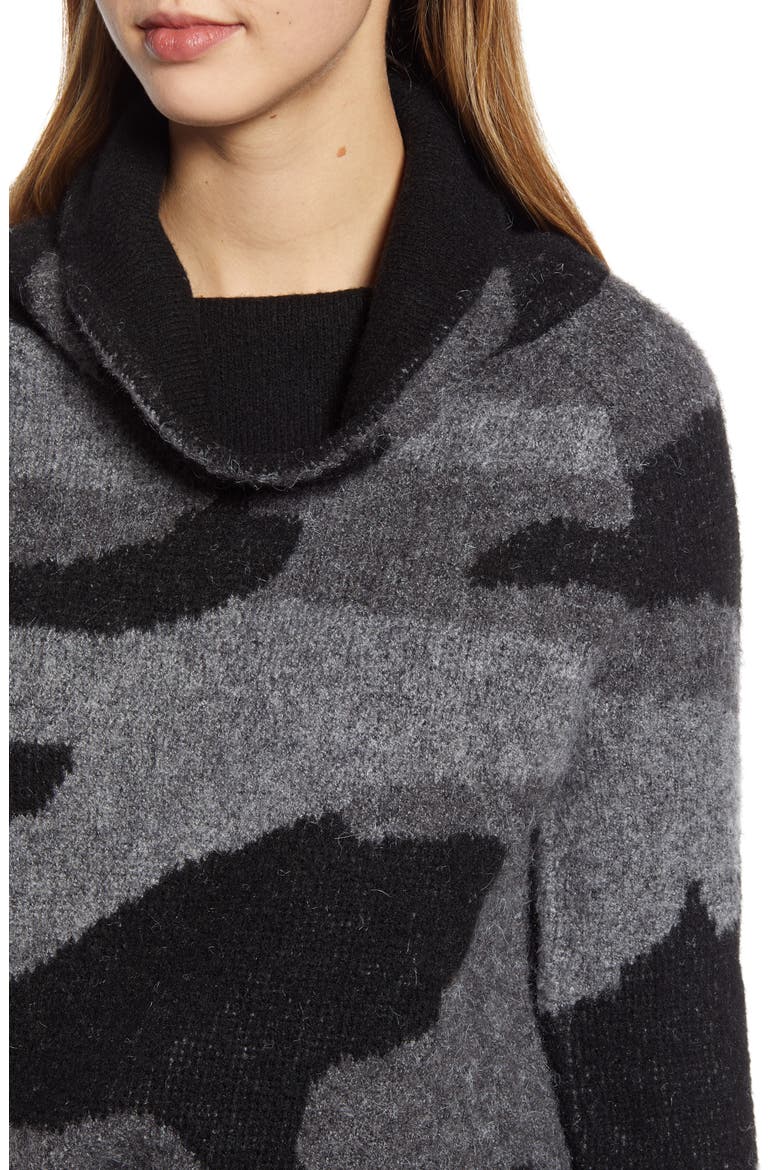 Camo Print Cowl Neck Sweater, Alternate, color, CAMO GREY