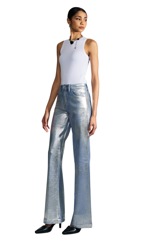 Official Kancan Usa Luciana Premier High Rise Holly Flare Jeans In Light Wash Metallic