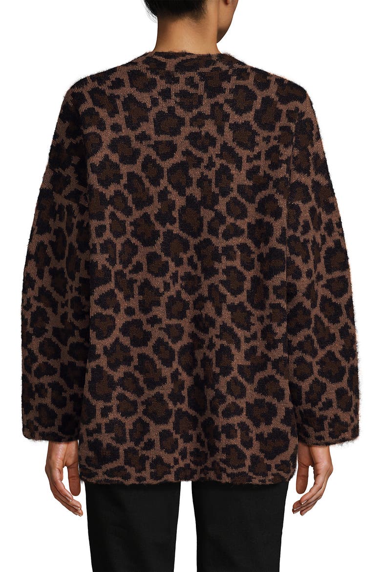 Fuzzy Jacquard Cardigan Jacket Sweater, Alternate, color, Dark Clay Animal Spots