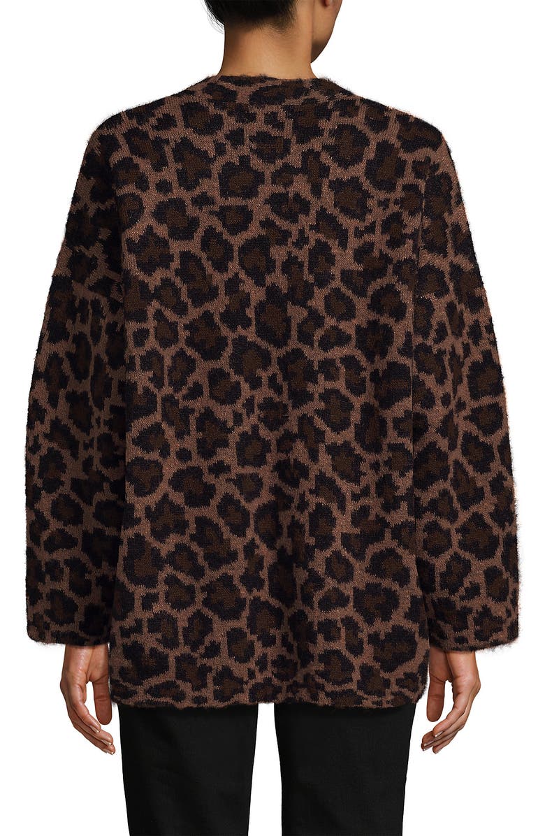 Lands' End Fuzzy Jacquard Cardigan Jacket Sweater, Alternate, color, Dark Clay Animal Spots