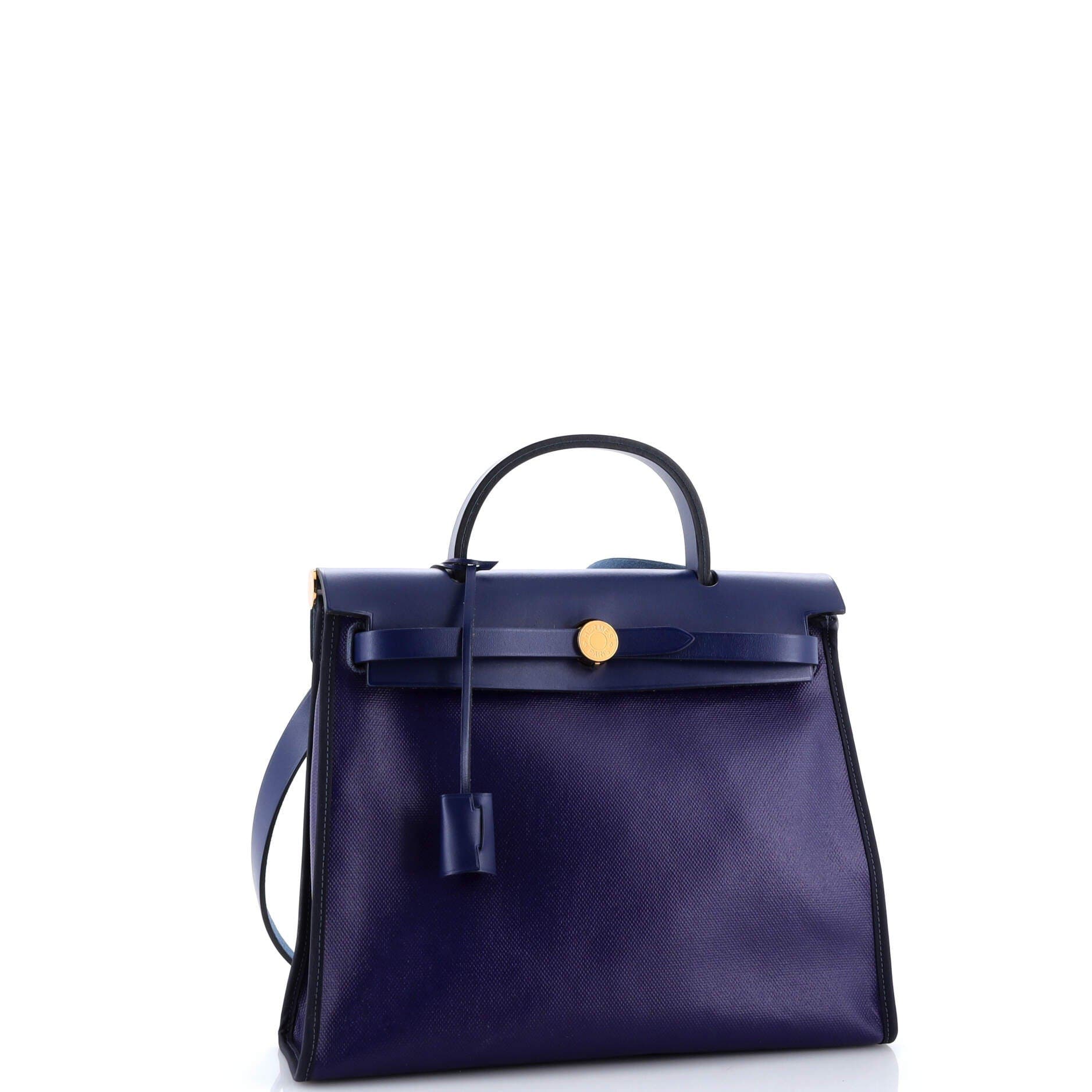 Pre-Owned Hermes Herbag Zip Berline Vache Canvas and Leather 31, Alternate, color, Bleu Saphir
