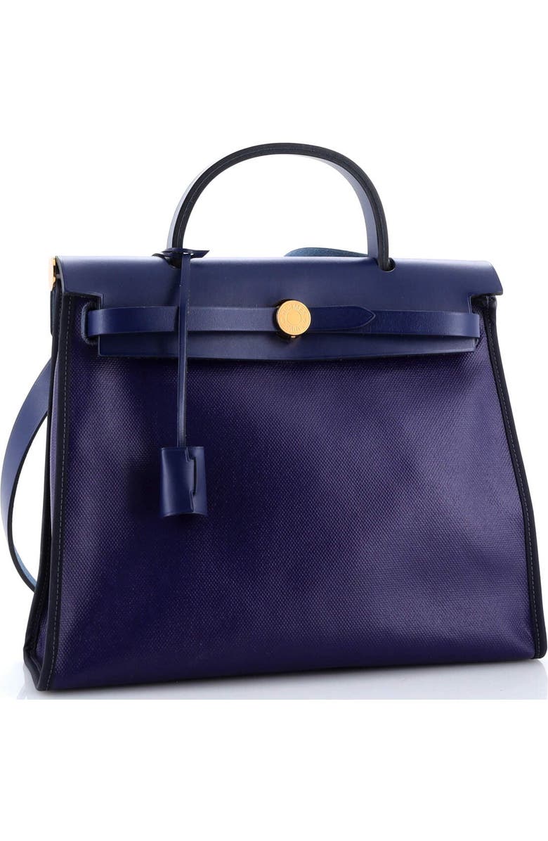 Pre-Owned Hermes Herbag Zip Berline Vache Canvas and Leather 31, Alternate, color, Bleu Saphir