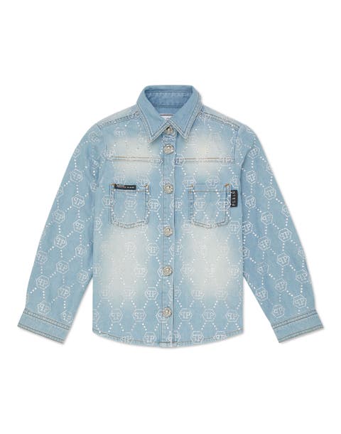 Denim Shirt Ls Monogram Strass Girl