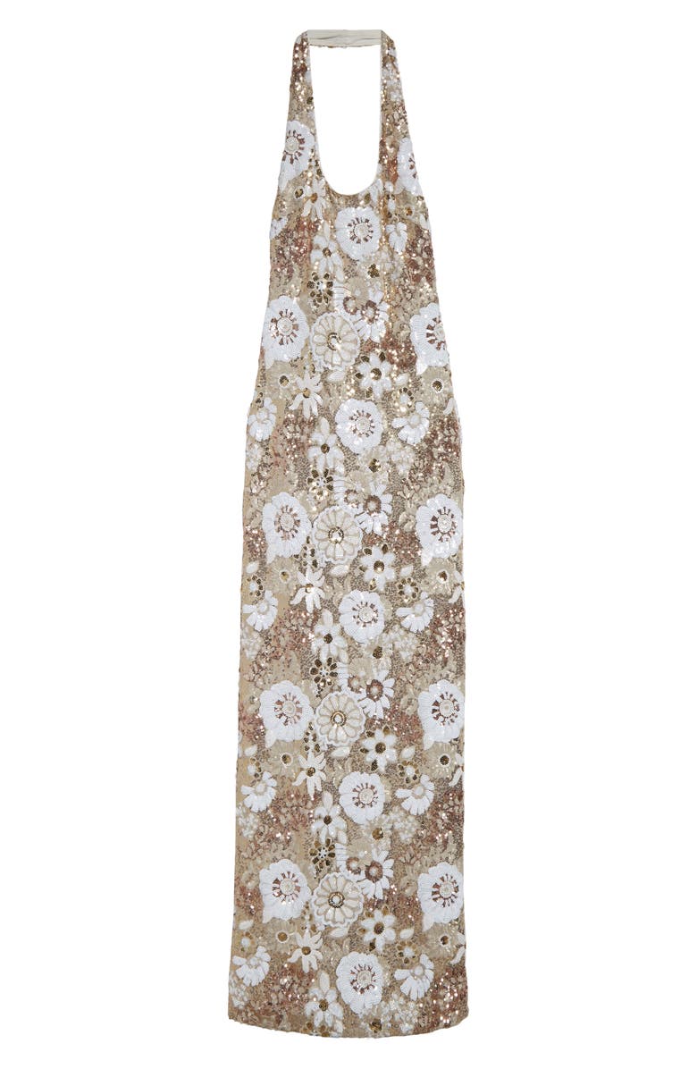 Tiffany Sequin Floral Halter Gown