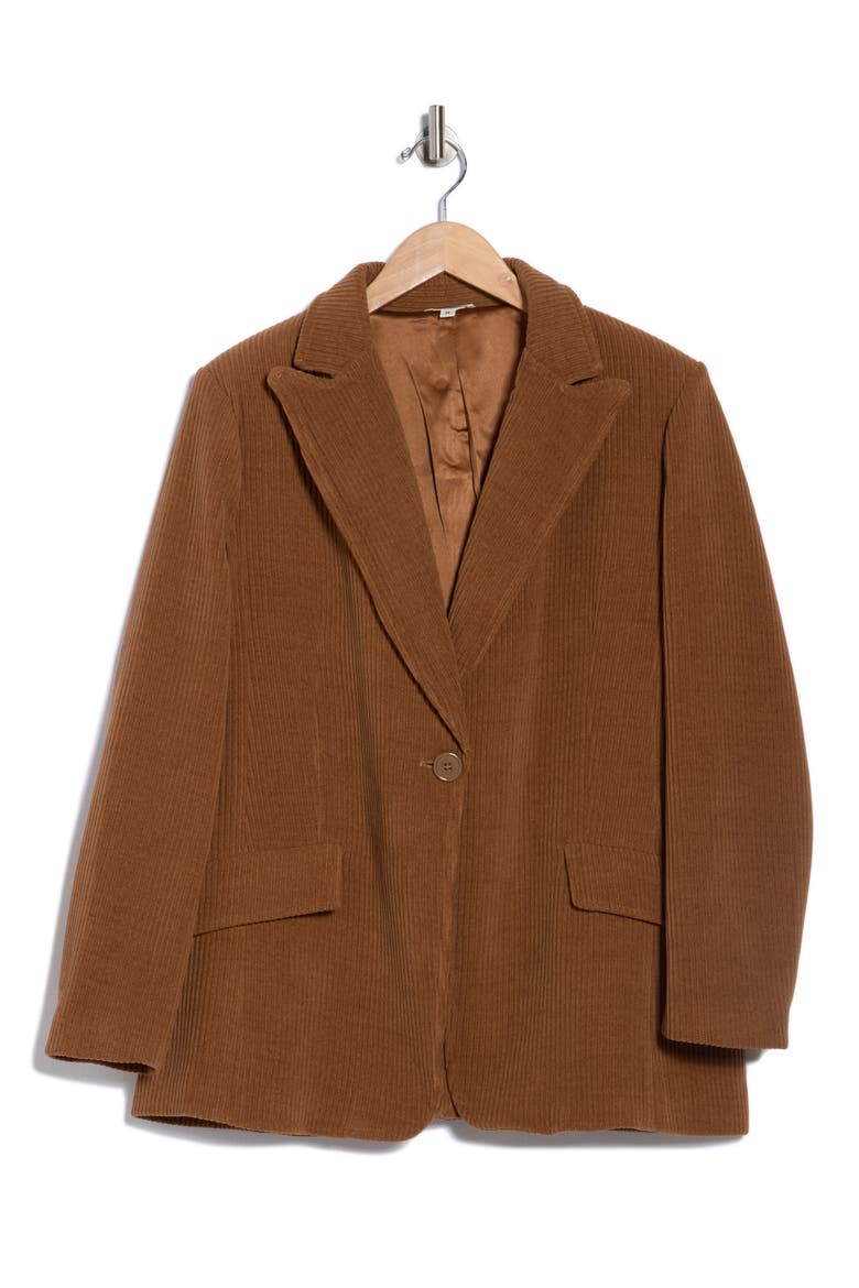 Peak Lapel Single Button Corduroy Blazer, Alternate, color, COGNAC BROWN