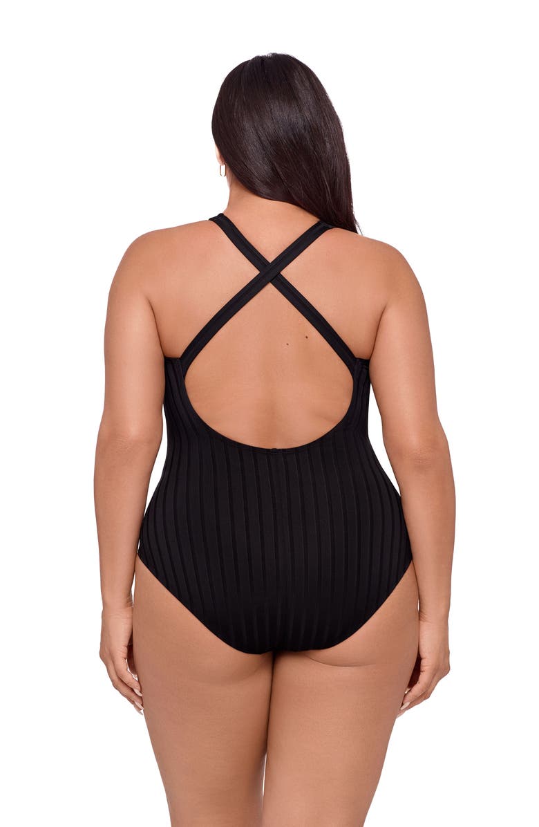 S3 Apparel Scoop Neck X-Back Wide Rib One Piece Swimsuit, Alternate, color, Onyx Black Wide Rib