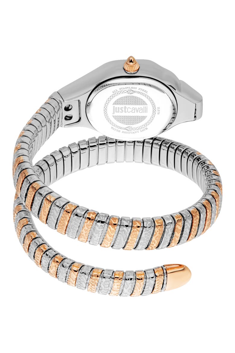 Snake Wraparound Bracelet Watch, 22mm x 35mm, Alternate, color, TWO TONE SILVER/ ROSE GOLD