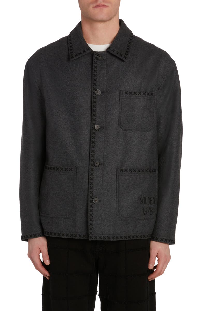 Golden Goose Journey Embroidered Virgin Wool Work Jacket, Main, color, Melange Dark Grey