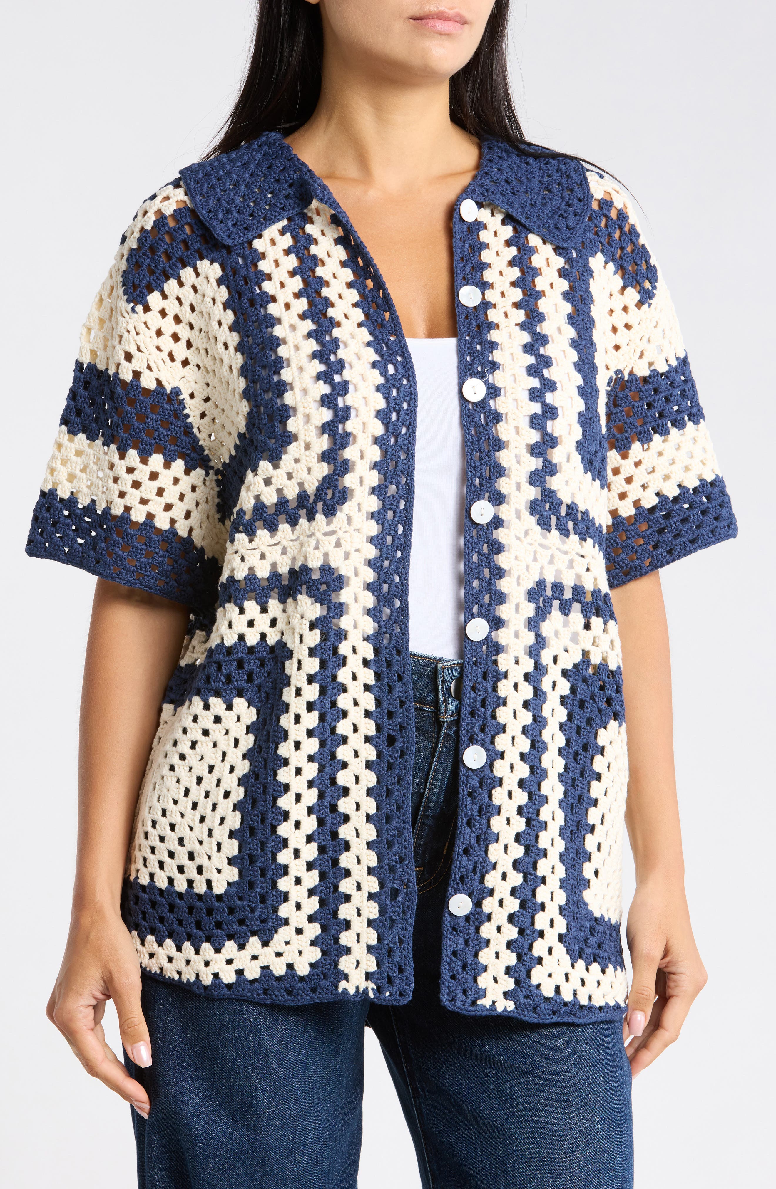FRNCH Pilar Short Sleeve Crochet Cardigan
