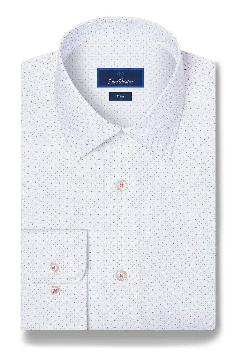 Trim Fit Stretch Micro Neat Dress Shirt, Main, color, WHITE/ PURPLE