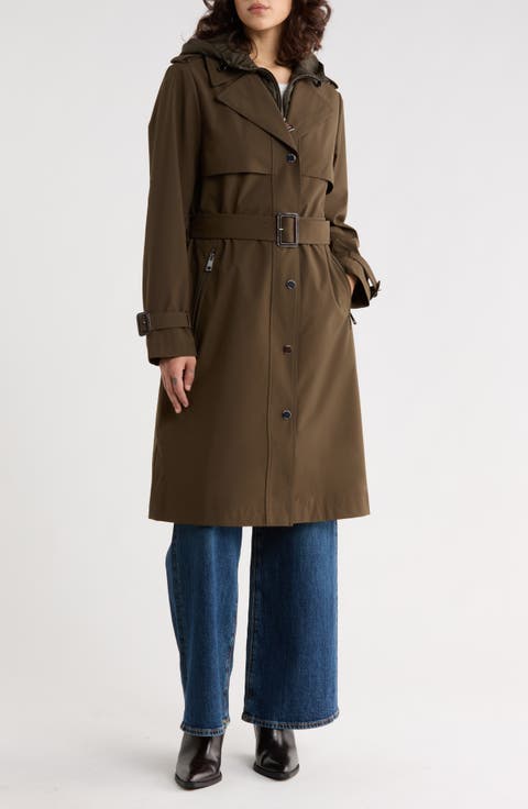 Belted Water Resistant Raincoat with Bib