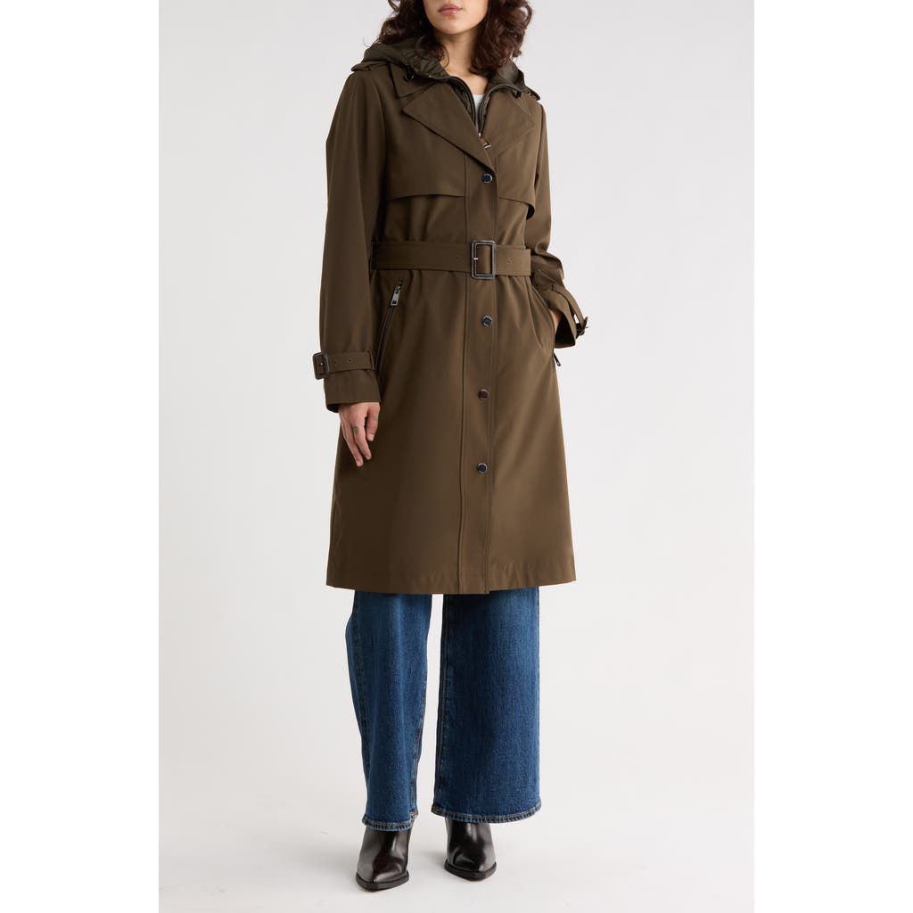 Bcbgeneration Belted Water Resistant Raincoat With Bib In Military Green
