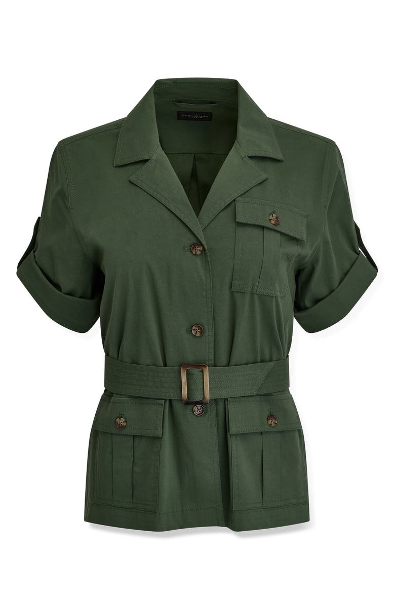 Donna Karan New York Short Sleeve Belted Jacket, Alternate, color, Verde