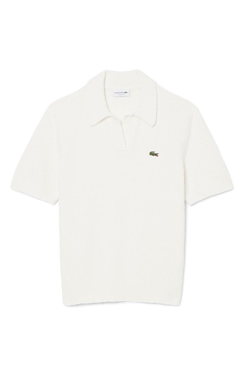 Lacoste Johnny Collar Cotton Blend Bouclé Knit Polo Sweater, Alternate, color, Flour