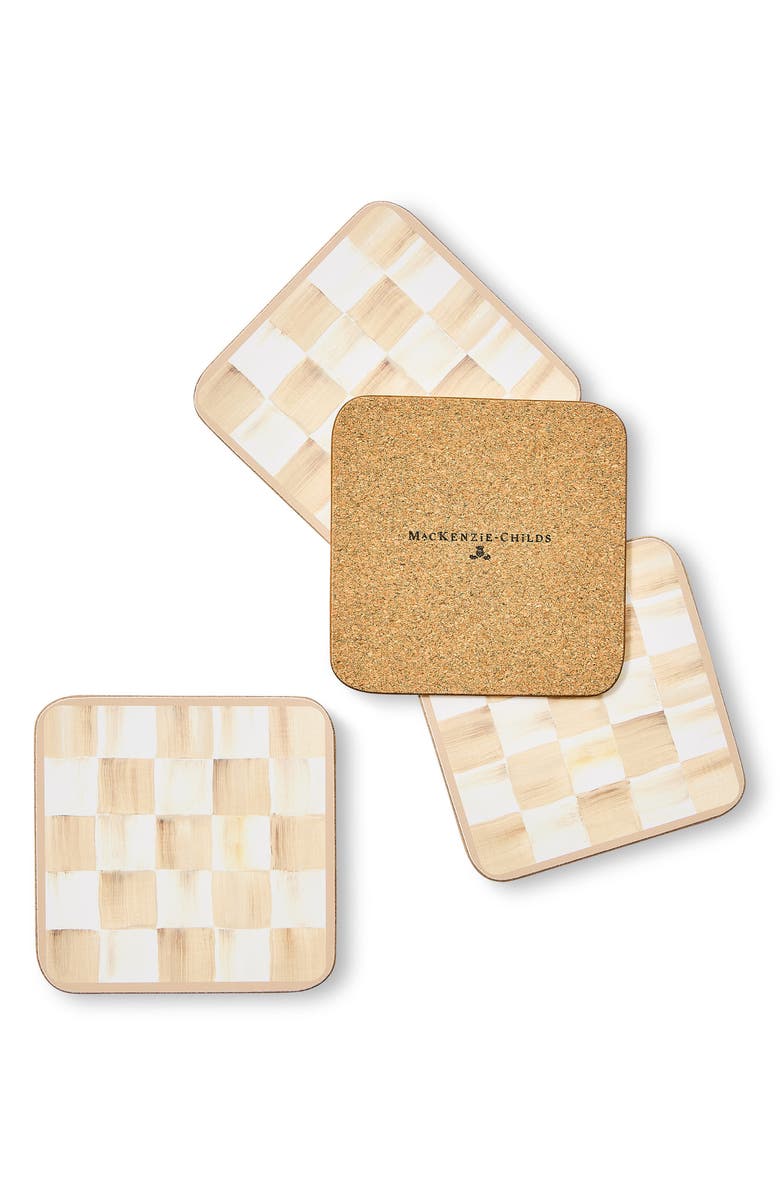 MACKENZIE CHILDS Set of 4 Mocha Check Cork Back Coasters, Alternate, color, Mocha