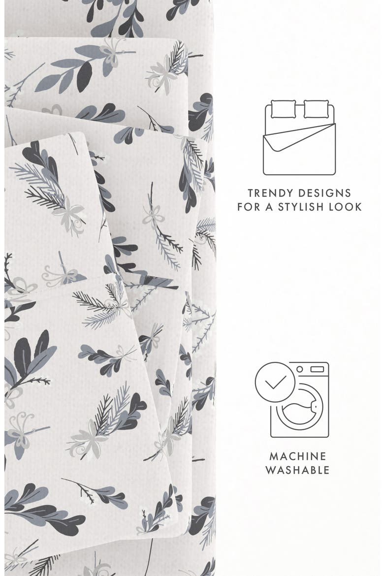 HOME SPUN Premium Botanical 4 Piece Flannel Bed Sheet Set, Alternate, color, LIGHT GRAY