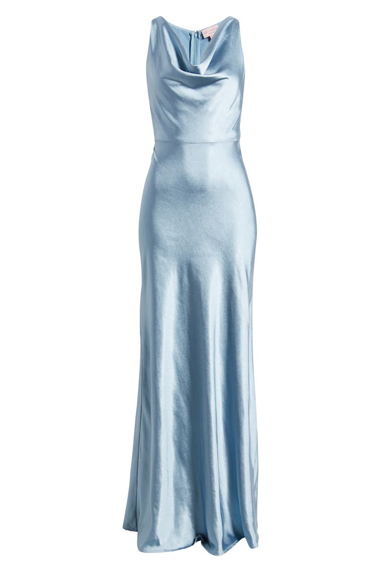 Chandler Cowl Neck Sleeveless Satin Gown, Alternate, color, SKY BLUE