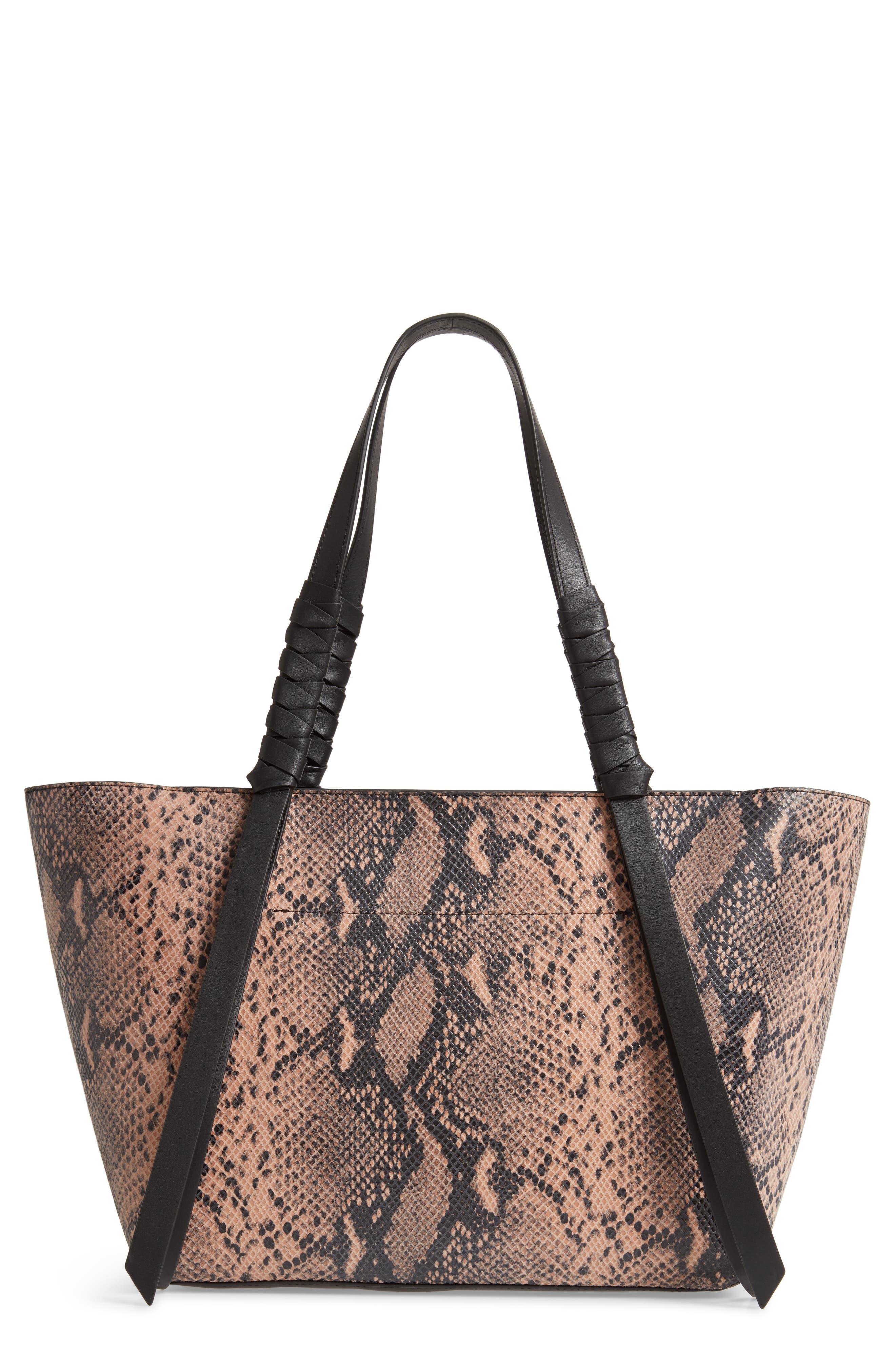AllSaints Small Kepi Snake Embossed Leather East/West Tote, Alternate, color, 