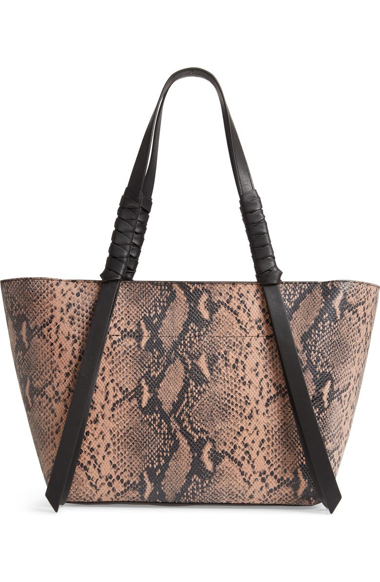 AllSaints Small Kepi Snake Embossed Leather East/West Tote, Alternate, color,