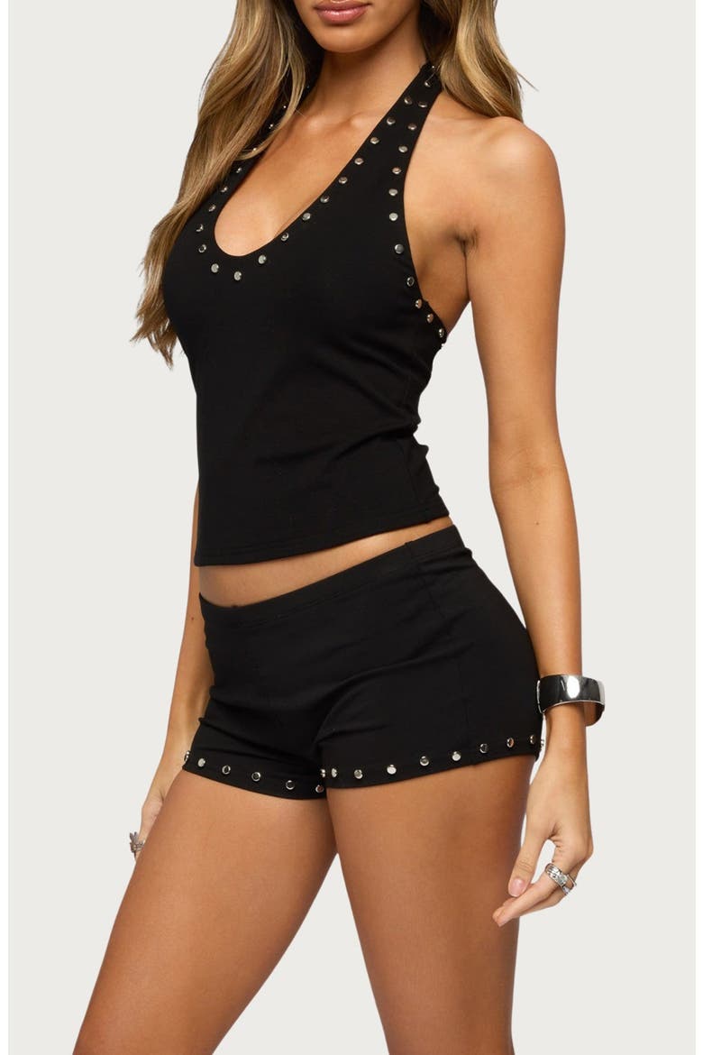 Ariadna Studded Halter Top, Alternate, color, BLACK