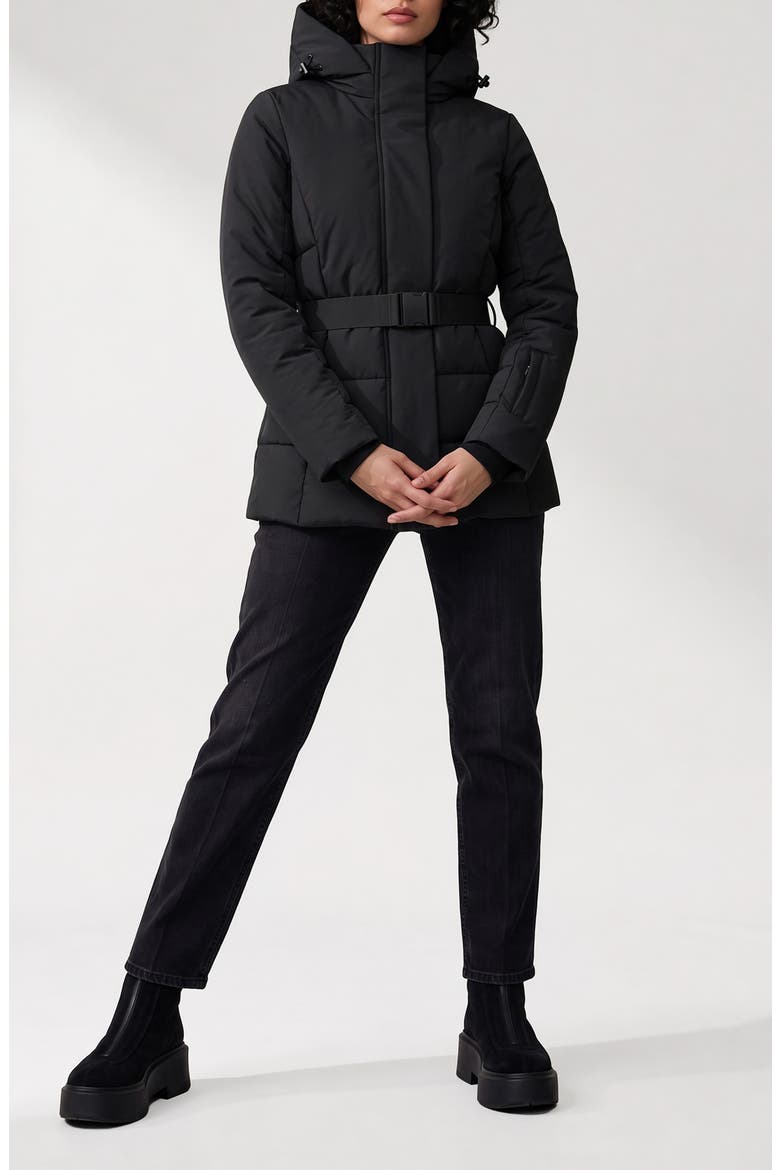 Blanca Hooded Belted Puffer Coat, Alternate, color, BLACK