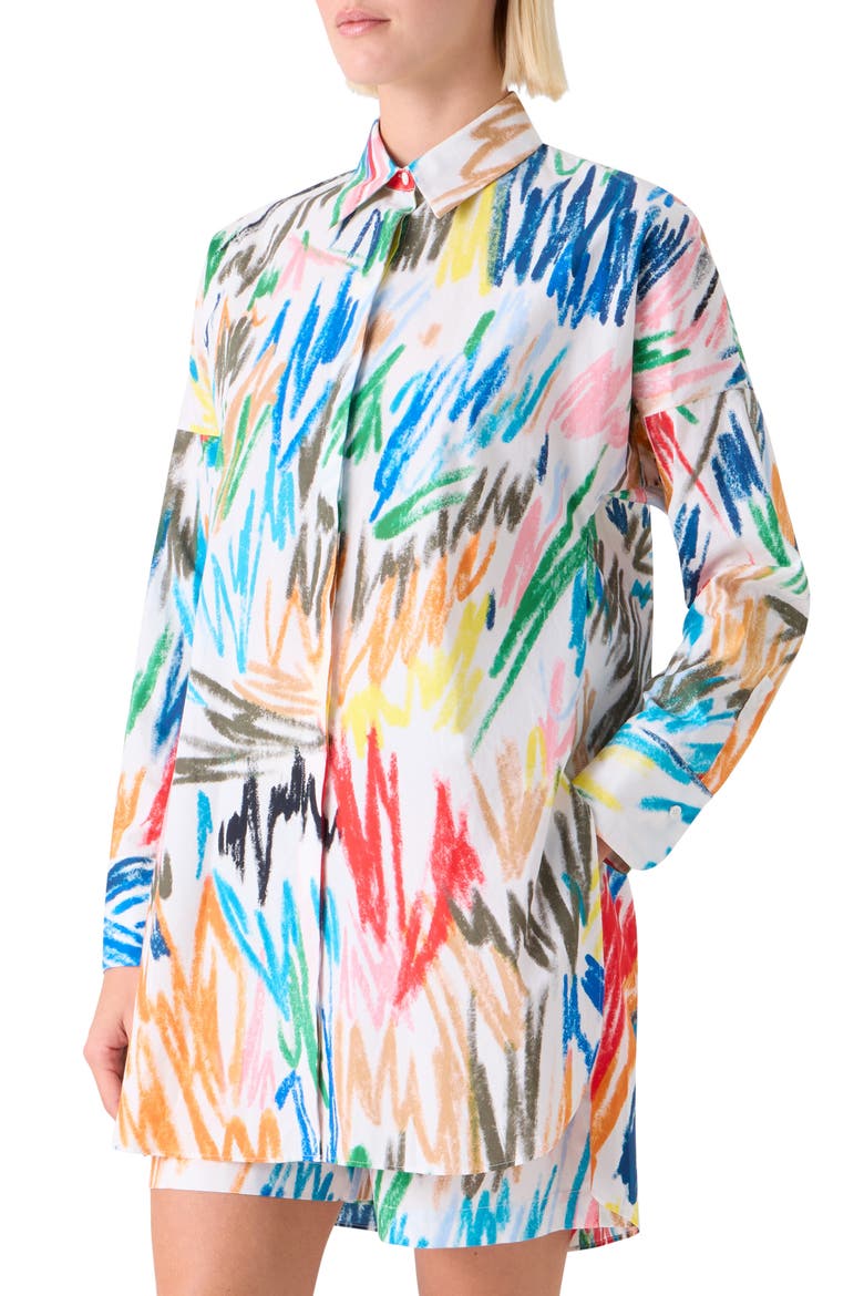 Scribble Print Oversize Cotton Poplin Tunic Button-Up Shirt, Alternate, color, CREAM-MULTI