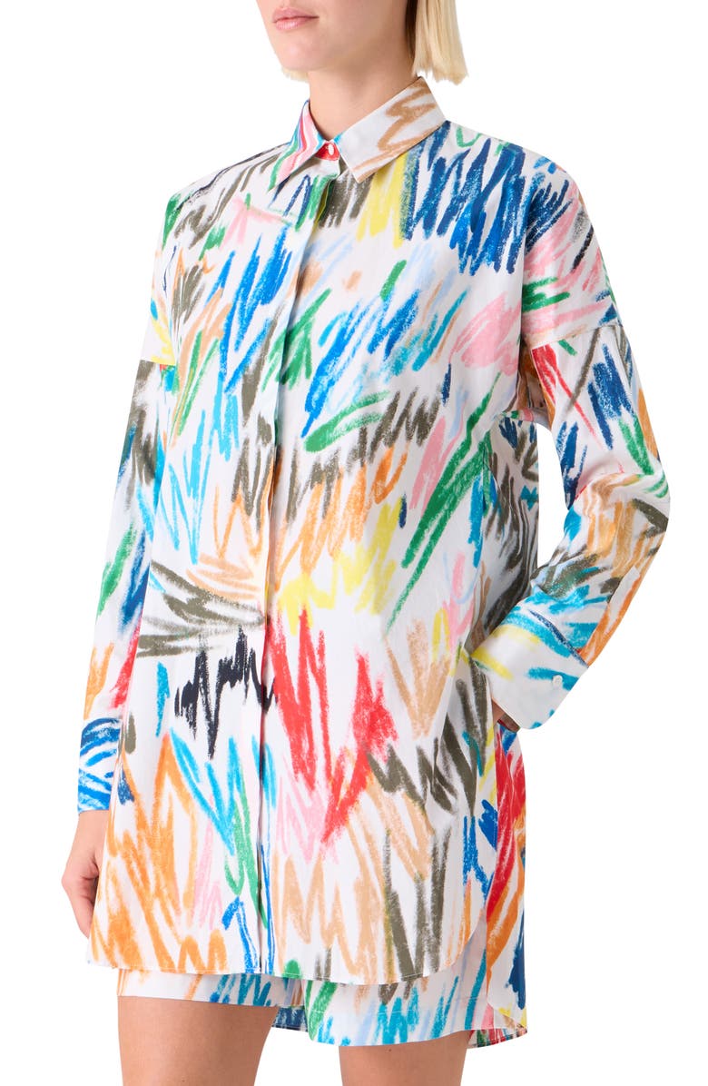 Akris punto Scribble Print Oversize Cotton Poplin Tunic Button-Up Shirt, Alternate, color, Cream-Multi