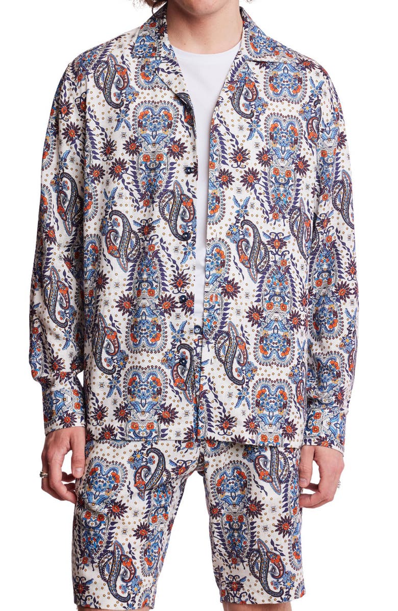 PAISLEY & GRAY Trim Fit Long Sleeve Camp Shirt, Main, color, White Blue Orange Paisley