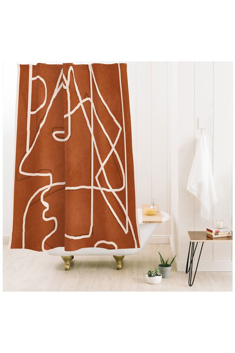 Abstract Face Sketch Shower Curtain, Alternate, color, BROWN/CREAM