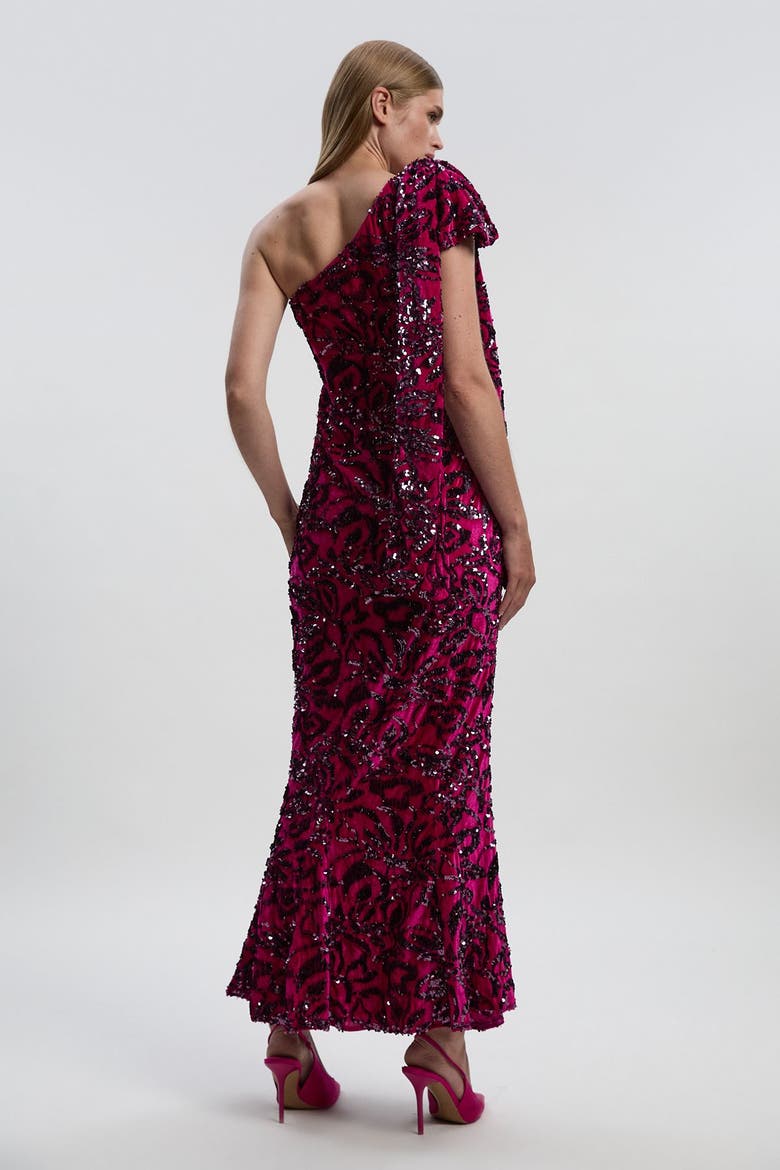 Velvet Sequin One Shoulder Maxi Dress, Alternate, color, Purple