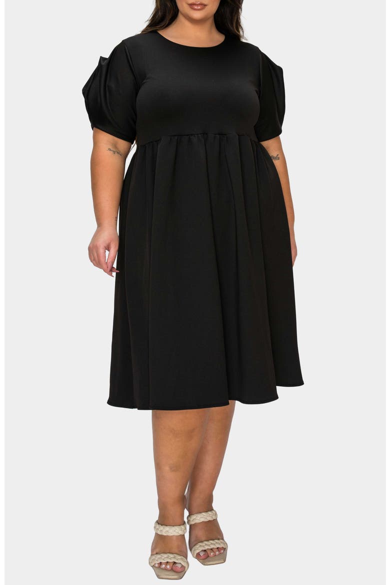 Rosie Florette Puff Sleeve Midi Dress, Main, color, BLACK