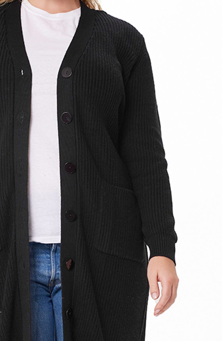 MINNIE ROSE Belted Longline Rib Cotton & Cashmere Cardigan, Alternate, color, 